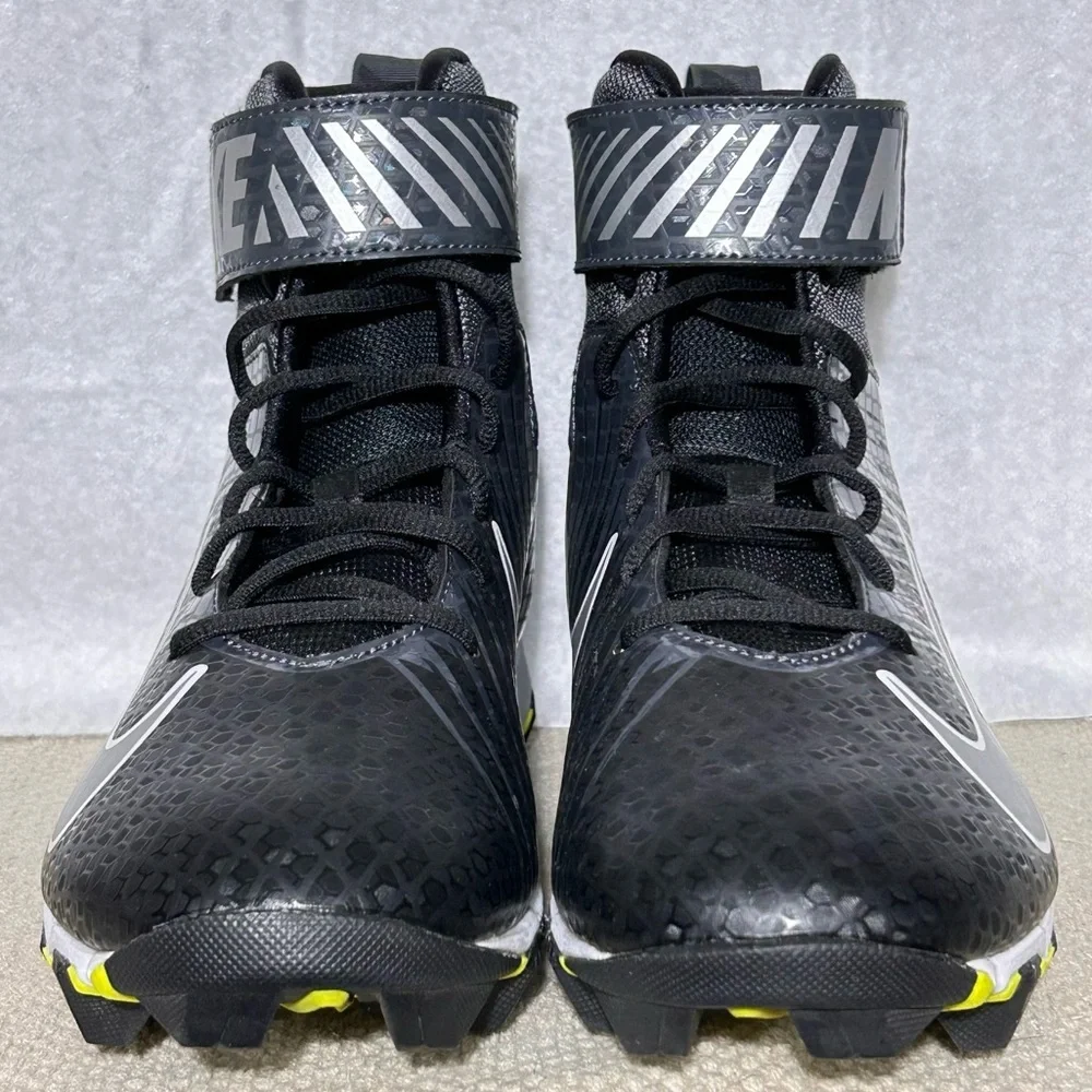 Nike Strike Shark Mens Black/White/Grey Hi-Top Football Cleats Shoes SZ 10